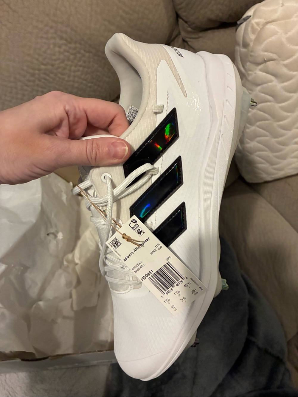 Adidas Adizero Afterburner 8 Baseball Cleats White Black men’s Size 12 NIB